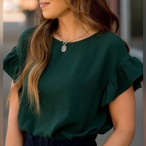 Betsey's Boutique Elegant Green Ruffle Sleeve Top